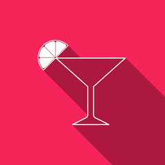 Martini glass icon isolated with long shadow. Cocktail with lime symbol. Flat design. Vector Illustration
