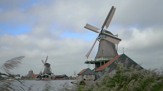 Historic windmills at the Zaanse Schans. Holland