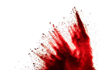 Freeze motion of colored powder explosions isolated on white background