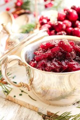 Cranberry Sauce on white wooden background / Thanksgiving food
