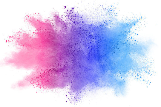 Freeze motion of colored powder explosions isolated on white background © piyaphong