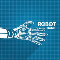 vector robotic arm symbol on blueprint paper background. robot hand. technology background design