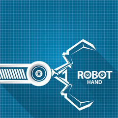 vector robotic arm symbol on blueprint paper background. robot hand. technology background design