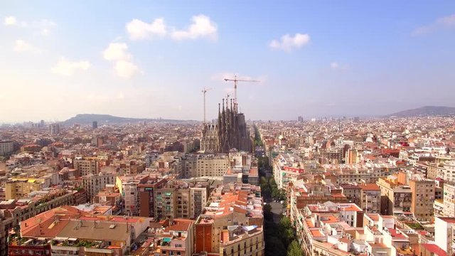 Barcelona, Spain, aerial view of Sagrada Familia neighbourhood and residential area. 