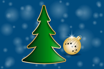 Christmas greeting card. Fir Tree and Golden Christmas ball. Vector illustration EPS10