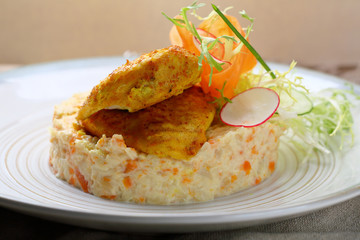 Meat dish with vegetables puree