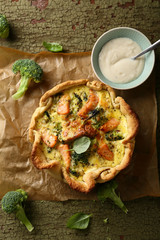 Tasty quiche with fish and vegetables