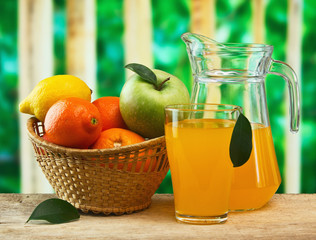 basket of fruit and juice