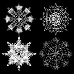 Mandala round ornament decoration floral motif. Chakra symbol for meditation, complex weave medallion decorative round ornaments. Oriental snowflakes. Anti stress therapy coloring. Vector.