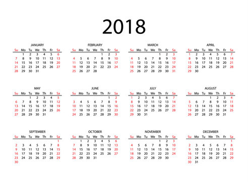 The 2018 calendar, vector illustration