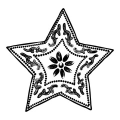 Hand drawn Christmas decoration snowflake star isolated on white background. Sketch style holidays element. Vector.