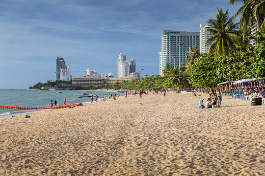 2017 july 28 tourist relax and enjoy vacation at sand beach in pataya thailand