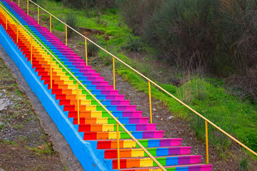 Fototapeta na wymiar Rainbow. Beautiful rainbow stairs. Costa del Sol, Andalusia, Spain.