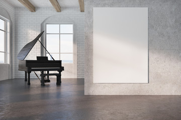 Black piano in a concrete room, poster © ImageFlow