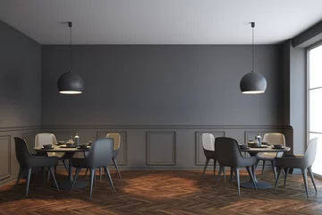 Papier Peint photo Restaurant Intérieur de café loft gris, chaises grises