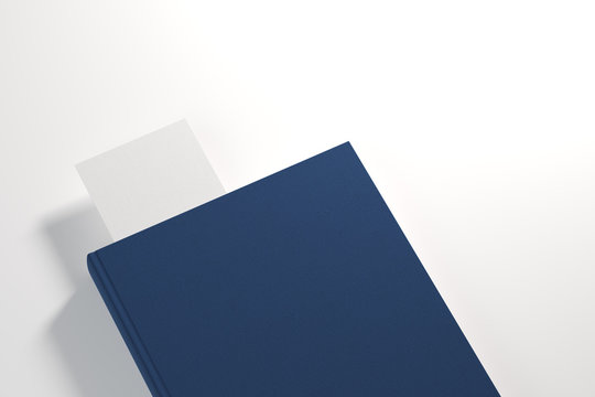 Blue planner with white bookmark