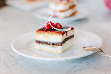 Dessert cake on christmas table.