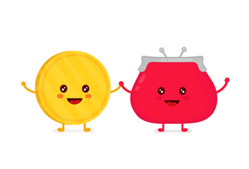 Funny smiling cute gold coin and red 