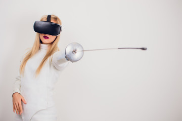 girl fencing blonde virtual reality glasses vr