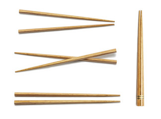 Wooden Chopsticks. Set Accessories for Sushi Isolated on White Background. Asian Food Chopsticks.