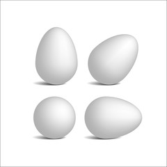 Set vector realistic white eggs. Isolated eggs on white background. Dietary meal. Easter symbol. Vector illustration.