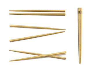 Wooden Chopsticks. Set Accessories for Sushi Isolated on White Background. Asian Food Chopsticks.