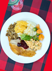 looking down on turkey dinner plate