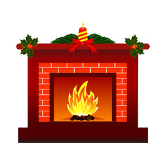 Fototapeta premium Fireplace. Vector icon. Christmas design.
