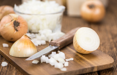 Fototapeta na wymiar Homemade Chopped white onions