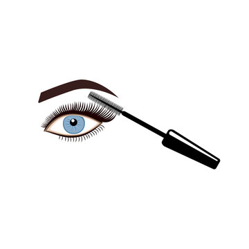 Applying mascara on eyelashes. Vector illustration.
