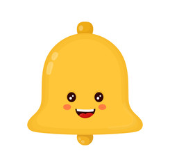 Cute smiling happy gold bell. Vector flat 