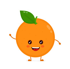Cute smiling happy orange. Vector flat 