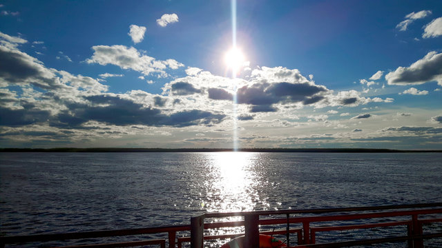 Ob river from ferry boat somewhere behaind of Ural in Russia