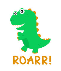 Cute happy smiling funny dinosaur. Vector 