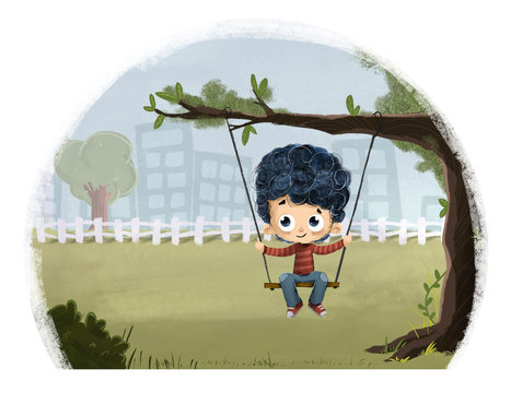 Ni&ntilde;o en un columpio jugando en el parque