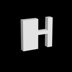 3D font, white letter H standing, vector background