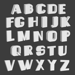 3D font, white letters set standing, vector background