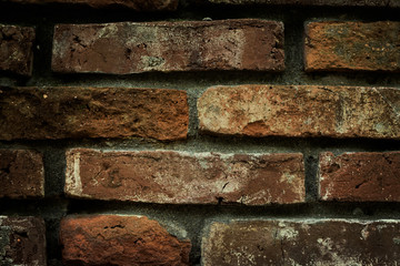Old vintage brick wall background in close-up
