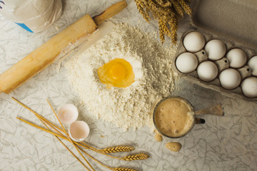 dough with close-up. man is preparing bread dough