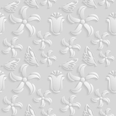 Seamless 3D white floral  pattern,  vector. Endless texture can be used for wallpaper, pattern fills, web page  background,  surface textures.