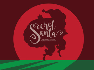 Secret Merry Christmas cartoon Santa Claus shadow sneaking in the spotlight to deliver Christmas gifts. EPS 10 vector. - 180282964