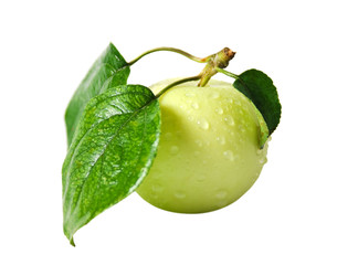 apple with drops and leaves isolated