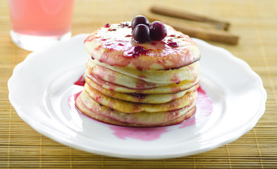 Pancakes with cherry jam 