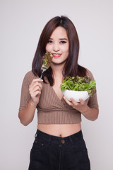 Healthy Asian woman with salad.