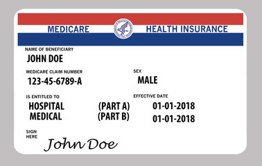 Medicare health insurance card. This is a John Doe mock Medicare card. - obrazy, fototapety, plakaty