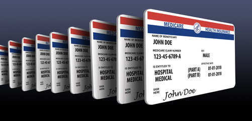 Medicare health insurance card. This is a John Doe mock Medicare card. - obrazy, fototapety, plakaty