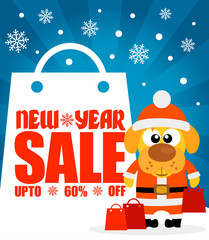 New Year sale background with dog  upto 60% off