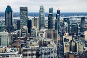 Close view on Montreal downtown and skyscrapers from Mont Royal