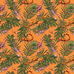 Exotic scorpion wild insect pattern in a watercolor style. Full name of the insect: scorpion. Aquarelle wild insect for background, texture, wrapper pattern or tattoo.