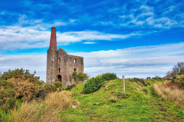 Old Ruined Tin Mine, old ruined granite buildings set on Dartmoor.. Dartmoor National Park